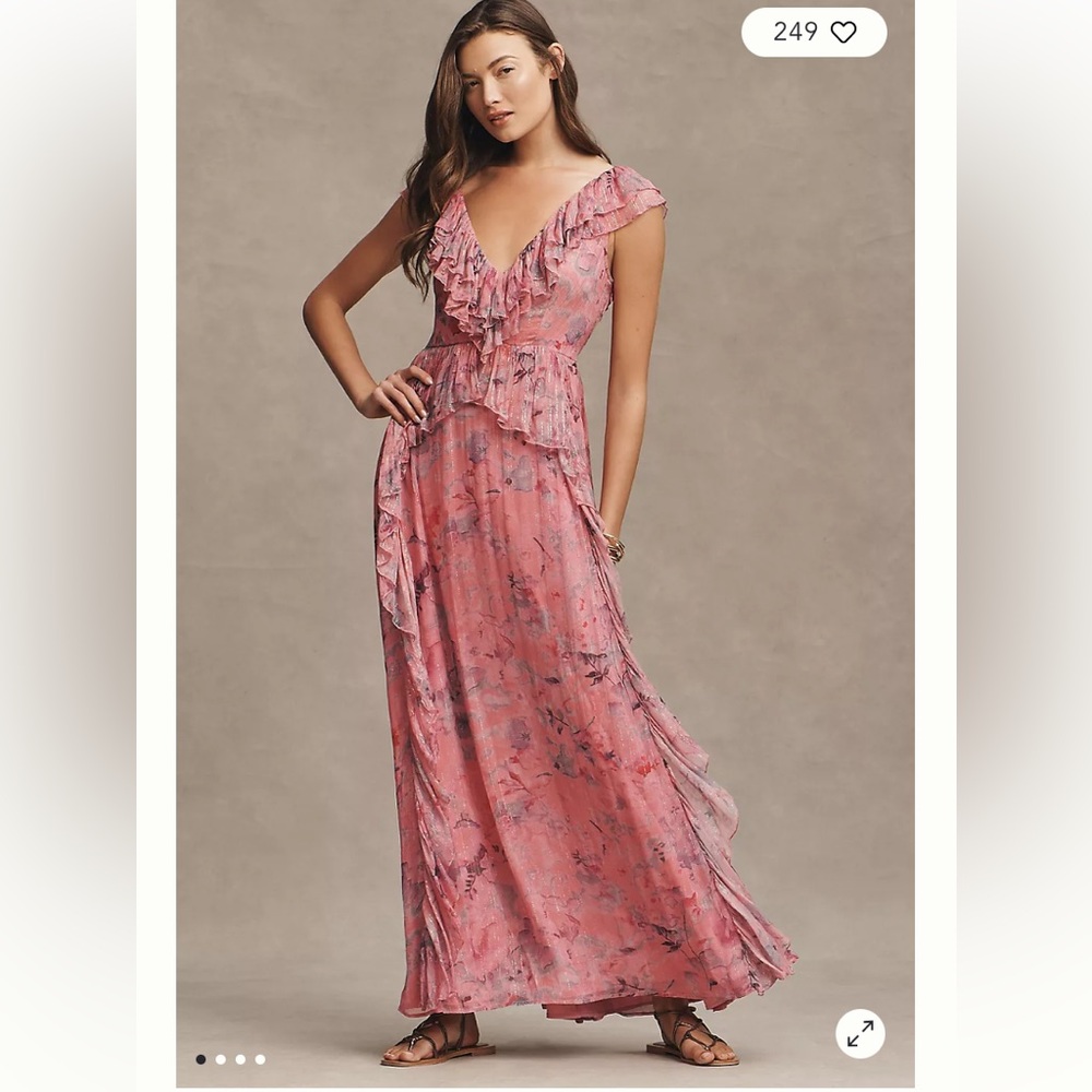 Anthropologie BHLDN Lyla Printed Vneck Gown size S